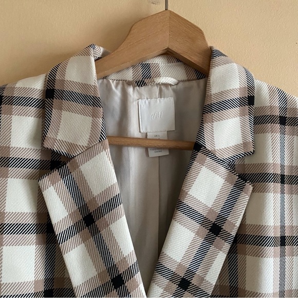 H&M Double Breasted Blazer Woman Large Plaid Boxy Oversized Lined Preppy Office - Picture 5 of 15